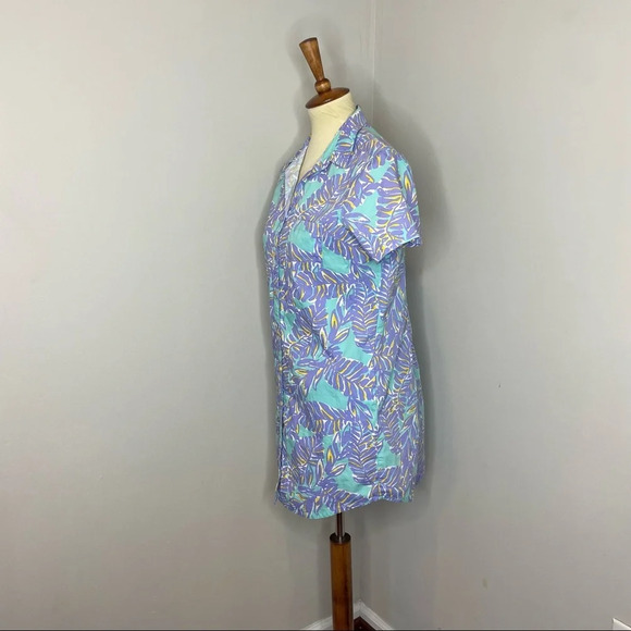 Chubbies Sz Medium Shirt Dress Tropicamo Button Up Hawaiian Purple Green Pockets - Picture 2 of 5